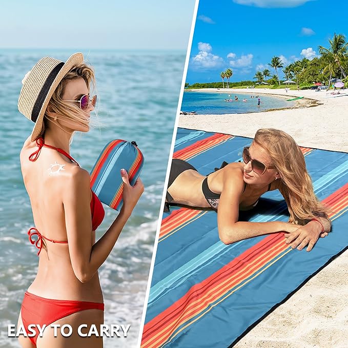 Beach Blanket Waterproof Sandproof Beach Mat 79" X 83"/10'x9'for 2-8 Adults Quick Drying Outdoor Picnic Mat Beach Accessories for Travel, Camping, Hiking