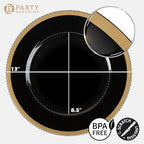 PARTY BARGAINS 13-Inch Charger Plates - 96 Pack, Black Gold Rim, Heavy-Duty Disposable Chargers for Elegant Dining - Ideal for Weddings and Formal Events