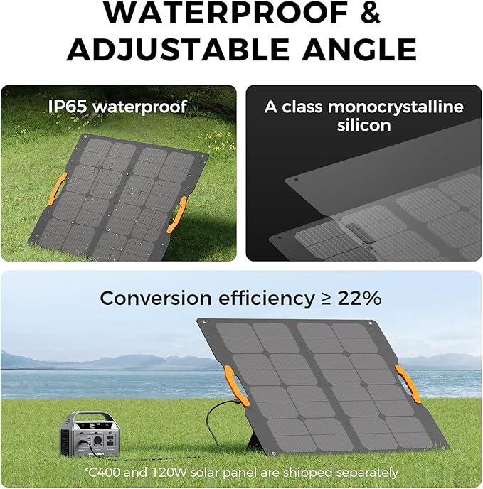 C400 256Wh Solar Generator Kit with 120W Foldable Solar Panel | 400W Portable Power Station + Fast Solar Charging for Camping, RV, Emergencies