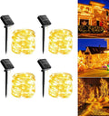 Solar String Lights Outdoor Waterproof, 4x56Ft 600LED 8 Modes Solar Powered Copper Fairy String Deck Twinkle Lights for Outside Christmas Party Yard Camping Holiday Decor 4Pack(Warm White)