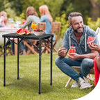 2ft Folding Grill Table, Adjustable 3 Heights Portable Picnic & Camping Outdoor Table for BBQ, Garden, Patio, Tailgate & Travel — Compact, Sturdy, Easy to Store, 23.62" x 15.74", Black