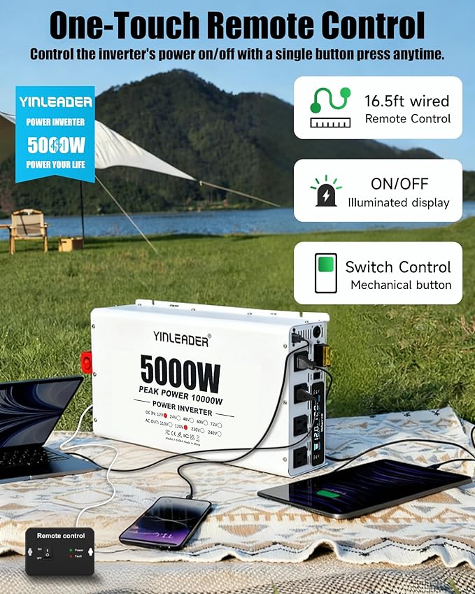 5000 watt Power Inverter 12V to 110V/120V, Solar Inverter Remote for RV Camping Off-Grid Solar Inverter Systems