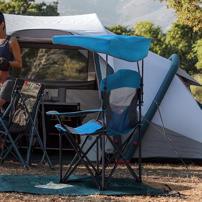 LET'S CAMP Camp Chair with Shade Canopy Folding Camping Chair with Cup Holder and Carry Bag for Outdoor Camping Hiking Beach, Heavy Duty 350 LBS
