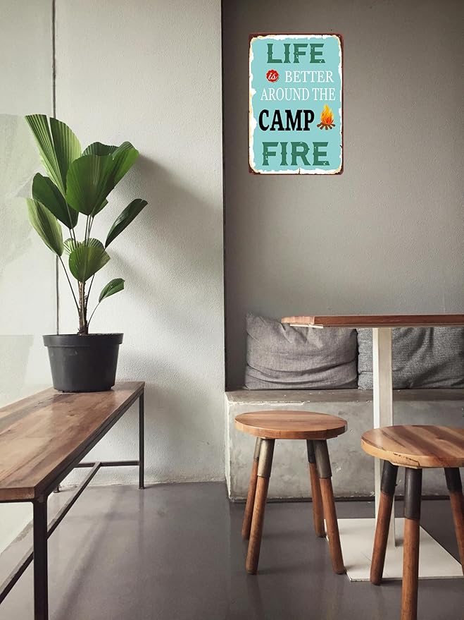 Funny Camping Sign Camping Decor Life Is Better Around The Camp Fire Signs Vintage Metal Tin Sign Camping Signs For Cafes Bars Pubs Shop Camping Wall Art Decorative 8x12 Inch