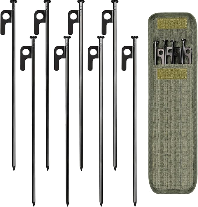 8 Pack Tent Stakes, 12in Heavy Duty Stakes with Storage Bag, Forged Steel Tent Pegs for Camping