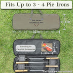Deluxe Pie Iron Bag for Mountain Pie Maker Cast Iron Storage Fits up to 4, Heavy Duty Padding with Extra Pocket for Campfire Accessories, Strong Straps to Secure, Camping Storage Bag 32×12in