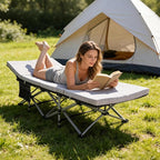 ABORON Camping Cot with 2in Memory Foam Trifold Mattress, 900LBS Heavy Duty Sleeping Cot for Adults, Extra Wide Sleeping Cot, 1200D Double Layer Oxford Cot for Camping, Guest, Office Nap