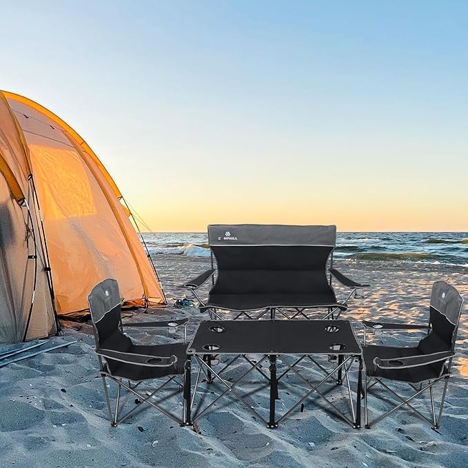 CAMPHILL Camping Chair Set of 3, Outdoor Folding Camping Chairs for Heavy People with Cup Holder & Carry Bag,Collapsible Chair Include One Sofa Chair and Two Single Chair,Support up to 500lbs