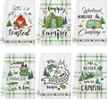 Redbaker 6 Pcs Camping Kitchen Towels Bonfire Tent Car Dishcloth Outdoors Happy Camper Hand Tea Towels Decorative Set Absorbent Camping Decor with Hanging Loop for Camper Gifts RV Accessories(White)