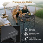 Folding Camping Table, 22" x 15" Picnic Table with 3 Adjustable Height Max 27.5", Matte Black Aluminum Folding Table with Handle for Party, Dining, Garden, Patio, Market