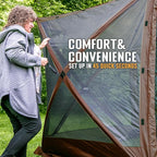 CLAM Pop Up Screen Tent, Outdoor Camping Gazebo Canopy, Adventure with Wind Panels, 9' x 9', Brown
