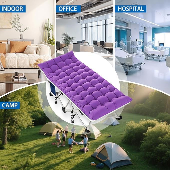 Camping Cot with Mattress Comfortable Cots for Sleeping Folding Cot Double Layer Oxford Camping Bed with Carry Bag Heavy Duty for Home Travel Outdoor Indoor