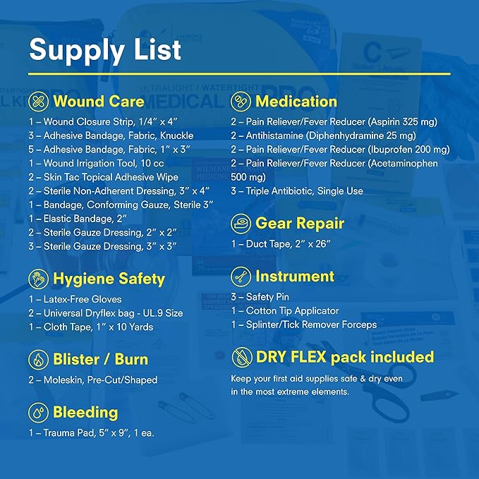 Adventure Medical Kits Ultralight & Watertight Medical Kit Pro - Emergency First Aid Kit with Laerdal CPR Mask, Irrigation Syringe, Wound Closure Strips & More