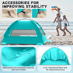 Beach Tent Sun Shelter with Extended Sand Mat 114×82inch，UPF 50+ Protection, 3 Double-Layer Windows for Enhanced Privacy; Portable Beach Shade, 3-4 People. Windproof and Waterproof