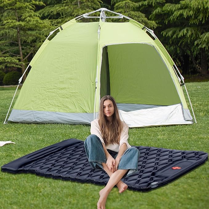 QINGFAN Outdoor Camping Inflatable Mattress Sleep Pad with Pillows Travel Mat Folding Bed Light Weight Air Cushions