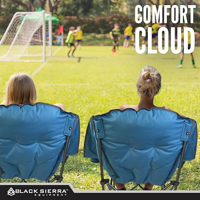 Black Sierra Oversized Camping Chair for Adults – 400 lb Heavy Duty Folding Chair with Cup Holders & Carry Bag