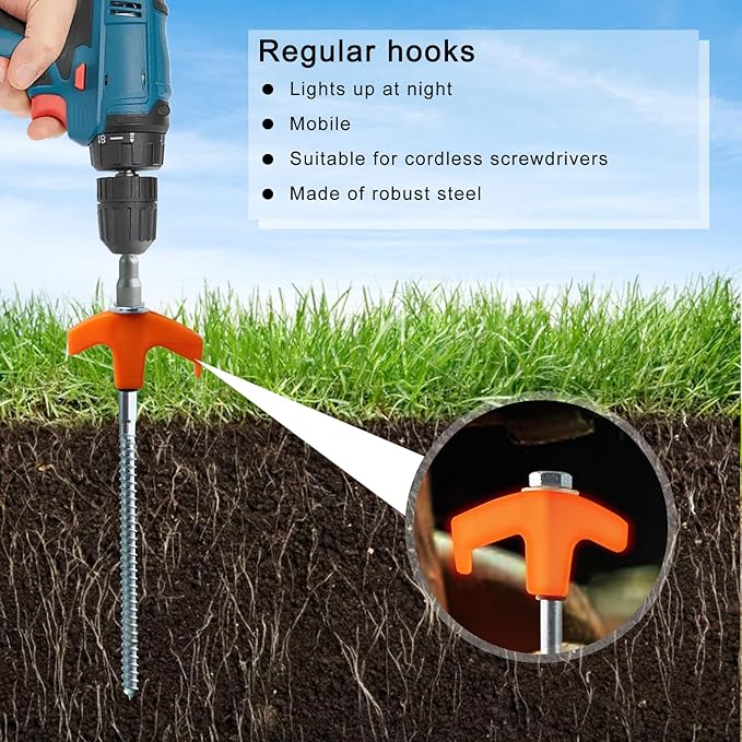 20-Pack Heavy Duty Screw-in Tent Stakes with Drill Adapter – 8 Inch Ground Anchors for Camping, Canopy, Gazebo, Awnings & Outdoor Accessories