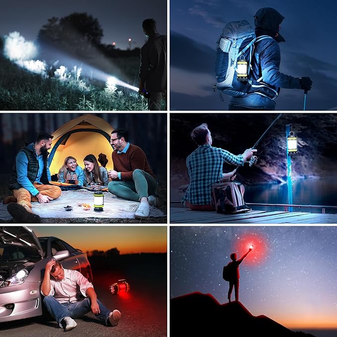 2 Pack LED Camping Lantern Flashlight Rechargeable, Consciot Portable Torch with 6 Light Modes, 3600mAh Power Bank, IPX4 Waterproof, USB C, Camping Lights for Hurricane, Emergency, Survival Kits