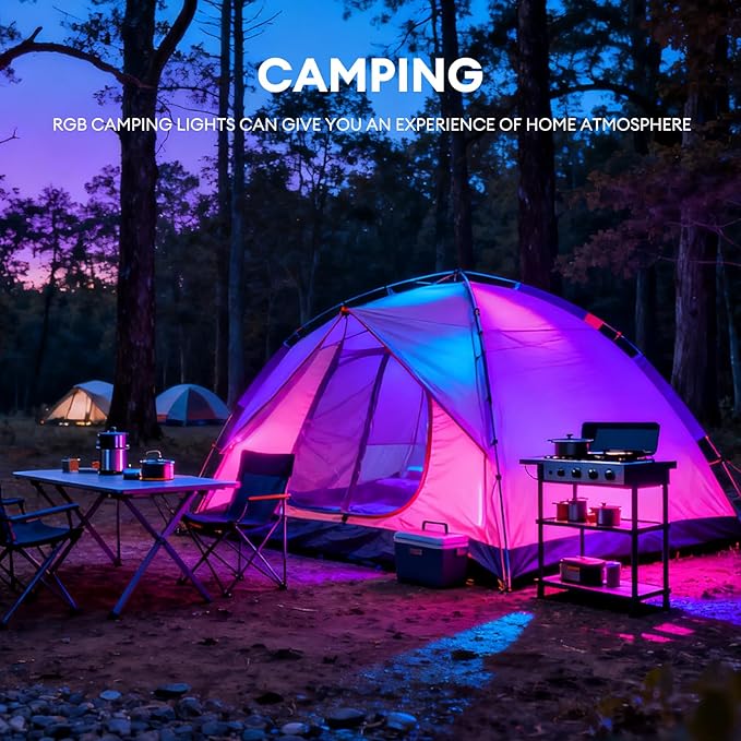 Rechargeable Camping Lights RGB, Portable LED Camping Lantern Tent Lights with USB Charging, Long Lasting Outdoor Camp Light for Hiking, Backpacking, Emergency, Party Decoration