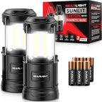 GearLight Camping Lantern - 2 Portable LED Battery Powered Lantern with Magnetic Base and Foldable Hook for Emergency Use or Campsites, Essential Hurricane Survival Kit with Batteries - Black