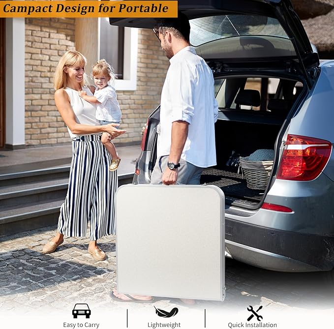 3.0 Ft Folding Portable Camping Table with Adjustable Height Aluminum Legs for Kitchen, BBQ, Dining, Picnic, Cooking, Beach, Garden, Party, Traval, Party, 4-6 People