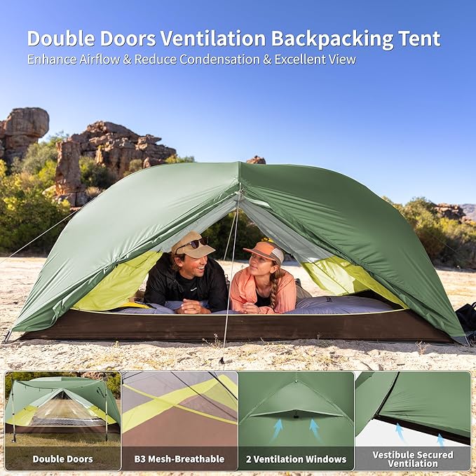 Naturehike Mongar Base 2-3 Person Camping Tent, Lightweight Waterproof Backpacking Tent with Footprint