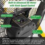 12" Solar Rechargeable Floor Fan for Home Outdoor Camping Gazebo Greenhouse Barn Poultry Pet House Cooling or Air Circulation