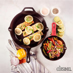 Cast Iron Skillet Set - 8" + 12"-Inch Frying Pan - Pre-Seasoned Oven Safe Cookware + 2 Heat-Resistant Handle Holder Grips - Indoor/Outdoor Use - Grill, Stovetop, Induction Safe. PFAS and PFOA-free