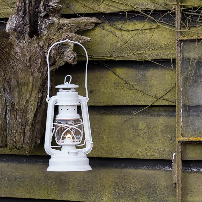 Feuerhand Outdoor Kerosene Fuel Lantern, German Made Weather Resistant Baby Special 276 Galvanized Hurricane Lamp for Camping or Patio, 10 Inches, White