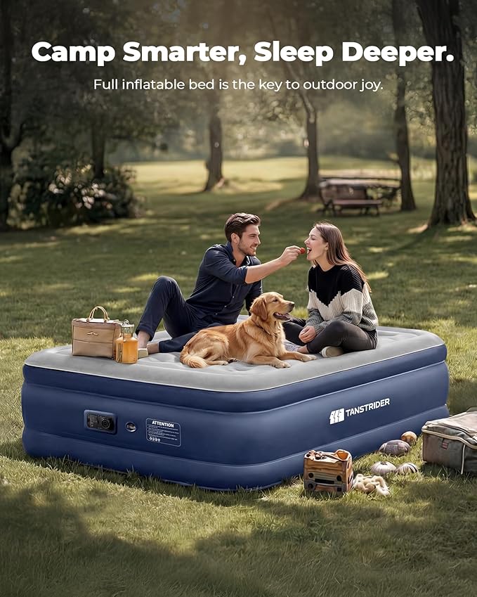 Air Mattress Full with Built in Pump,18'' Raised Inflatable Blow Up Mattress Full Size, 3 Mins Quick Self-Inflation/Deflation Inflatable Bed for Guests & Home, Outdoor Camping (Navy)