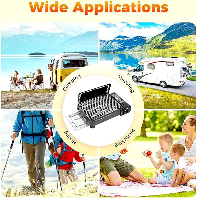 Portable Gas Grill Butane Stove, Camping Stoves with Grilling Net & Carry Case, Tabletop BBQ Grill Butane Camping Stove, Outdoor Gas Stove for Camping, Travel, Trekking