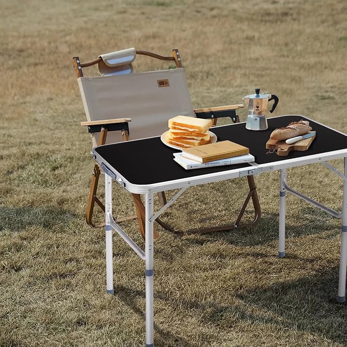 3ft Small Folding Camping Table Portable Lightweight Fold Up Utility Side Tables with Carrying Handle, Outdoor Aluminum Fold in Half Dining Card Table for Picnic Party Events (Black)