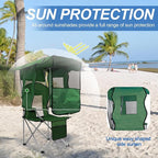 ptlsy Folding Camping Chair with Canopy, Beach Chair with Canopy Shade with Cup Holders, Cooler Bag for Camping, Fishing, Beach, Sports and Concert (Green)