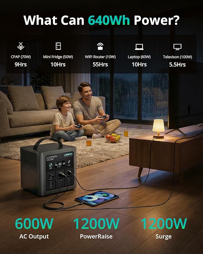 Portable Power Station, 8 Ports (4 AC Outlets) 600W Solar Generator with LiFePO4 Battery Pack for Camping