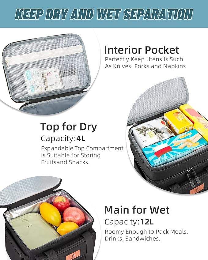 HSHRISH Xlarge Expandable Tactical Lunch Box for Adults, Durable Leakproof Insulated Lunch Cooler Bag for Men Work Office Outdoor Picnic Trips Camping, 36 Cans/22 L, Black