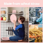 Teivio 32-Piece Kitchen Plastic Wheat Straw Dinnerware Set, Service for 8, Dinner Plates, Dessert Plate, Cereal Bowls, Cups, Unbreakable Colorful Plastic Outdoor Camping Dishes, Pink