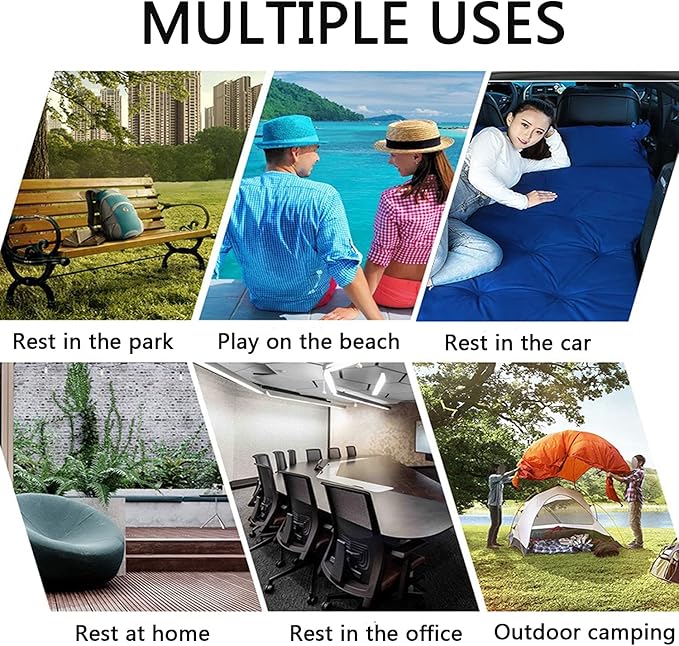 Inflatable Car Air Mattress Back Seat Bed with Air Pump,Thickened Portable Car Travel Sleeping Camping Air Mattress Blow Up Bed for Car Universal SUV