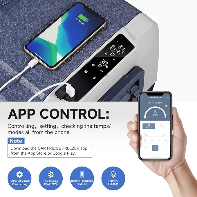 BODEGA BODEGACOOLER 12 Volt Car Refrigerator,64 Quart Portable Fridge Cooler APP Control,-4℉-68℉ 60L Dual Zone Car Freezer Cooler, 12/24V DC and 100-240V AC for Camping,Travel,RV,Boat,Van,Road Trip