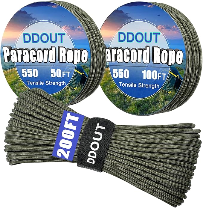 Paracord Nylon Rope Army Green 100ft with 7-Strand Core, 10 Colors and 50/100/200 ft, Type III Parachute Cord 4mm for Camping, Survival, Hiking, DIY, Crafting, Outdoor Utility Rope