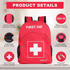 First Aid Backpack Empty, Red Waterproof Emergency Backpack, Portable Large Capacity Empty Medical First Aid Bag for Car Home Office Outdoor Travel Hiking Camping