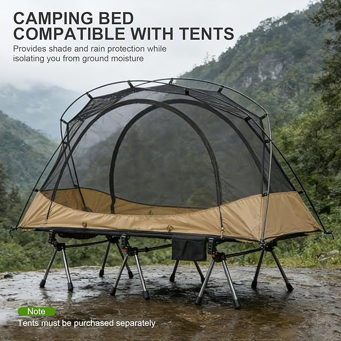 75" Camping Cot, Heavy Duty 330lbs Capacity, Adjustable Height with Leg Extenders, Lightweight Aluminum Frame Portable Folding Bed for Camping,Travel, Beach, Office Nap