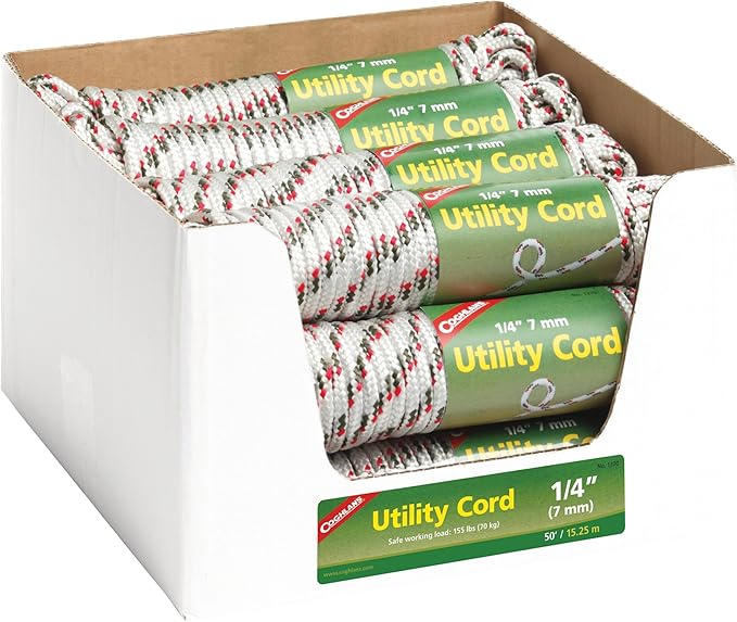Coghlan's Utility Cord 3mm - Multipurpose Woven Polypropylene Rope for Camping, Guyline, Tie-Downs, and Outdoor Gear - 50 ft Durable Cordage for Tents, Tarps, and General Use