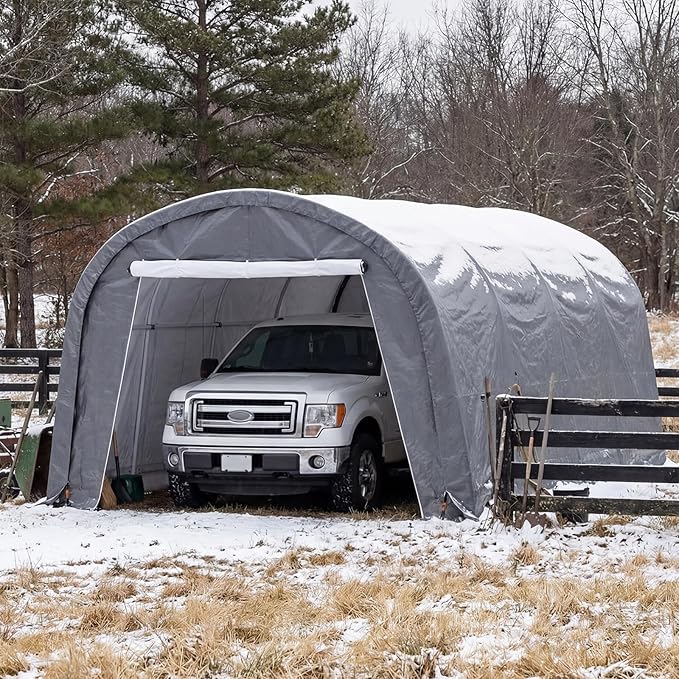 HOMPUS 10x20 Heavy Duty Carport, 180G PE Waterproof Canopy, Load Garage Shelter, Outdoor Storage Tent for Cars/Trucks/Boats/Equipment with Double Roll-Up Doors & Ground Anchors