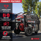 A-iPower 5000-Watt Remote Start Dual Fuel Portable Generator CO Sensor Shutdown, Heavy Duty Generators with 223cc OHV Engine For Jobsite, RV, Home Backup, Emergency(GXS5000RD)
