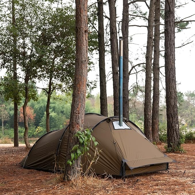POMOLY Tunnel Tent for 1-2P Camping, Locomotive 2 Chimney Tent for 4 Season Hiking, Backpacking, Hunting (Without a Ground Sheet)