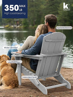 KINGYES Folding Adirondack Chair with Dual Cup Holders - HDPE All-Weather Outdoor Chairs, Wood-Like Patio Chair for Backyard, Camping, Pool & Fire Pit, Silver Grey