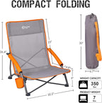 Portal Beach Chairs for Adults Camping Low Lightweight Portable Chair with Cup Holder Mesh Back Carry Bag for Outdoor Sand Lawn Travel Picnic Festival Concert