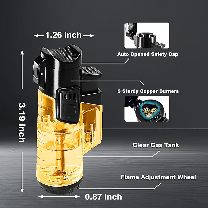 Urgrette Torch Lighter Refillable Butane Triple Torch Lighters Jet Flame Gas Lighter Pocket Lighter for Camping Grill Fireplace Camping (Without Fuel) 2 Pack,Orange