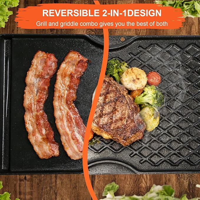 Grill Griddle for Weber Spirit 200 Series - Dual Sided Sear Parts for Weber Spirit 200 & GS4 Spirit II E210,Spirit II E220,17.5" Porcelain-Enameled Cast lron Thick Nonstick BBQ Griddle Pan