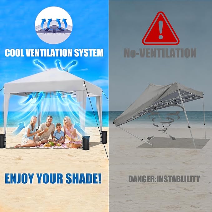 SANWAY 10x10 Pop up Canopy Tent, One-Button, Outdoor Instant Canopy Protable for Events, Camping, Parties, Vendor, Beach Tent - White